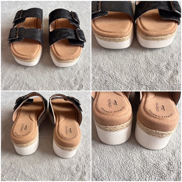 NWT Clarks Lana Beach Flatform Slip-On Platform Sandal Animal Print Black Camo - Picture 4 of 12